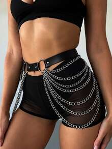 Women's Leather Chain Waist Belt Strap Holiday Accessory - Black - View 3
