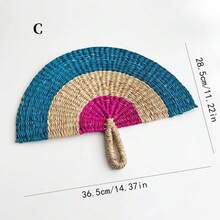 1个11.22/14.37英寸半圆形海草编织壁扇装饰品，可作壁扇、舞蹈道具扇、夏季降温扇，手工精制，经久耐用，适合作为情人节、母亲节、教师节礼物 - 半圓形 - 查看 29