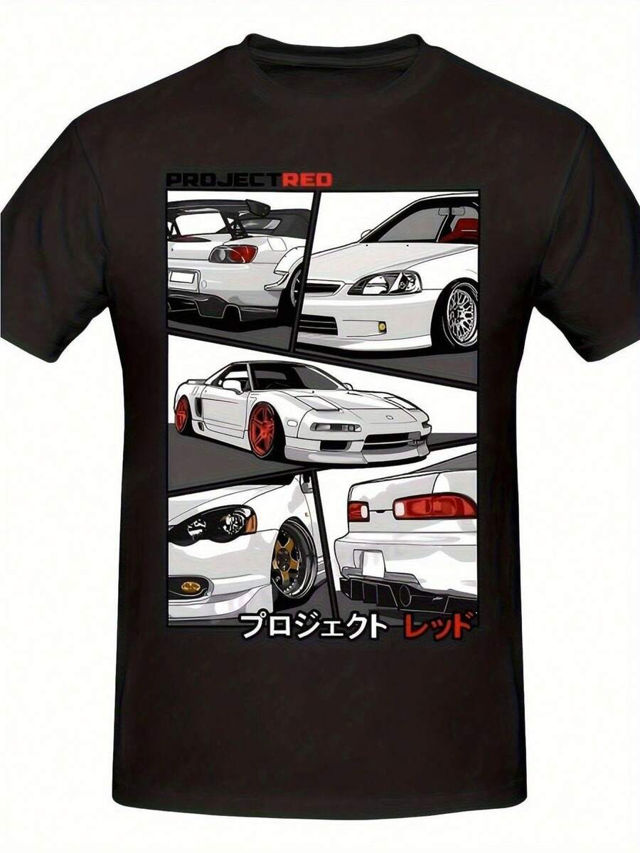 Project Red Pattern Black T Shirt,Features:Open In A New Tab E Pen. - 黑色 - 查看 1
