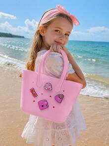 1 Stück Mädchen neue Handtasche aus Silikonmaterial Einfarbig mit Buchstabenperforation, DIY abnehmbar, perfekt für Teenager, Strandurlaub, Outdoor, Urlaubsgeschenk - Verschiedenfarbig - Übersicht 4