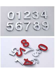 1pc ABS Digital Signage Minimalist Mirror Silver Geometric Shape Self-Adhesive Backing No Drilling Sun Protection Waterproof Number Sign Suitable For Apartment Door Residential House Number - House Number - View 1