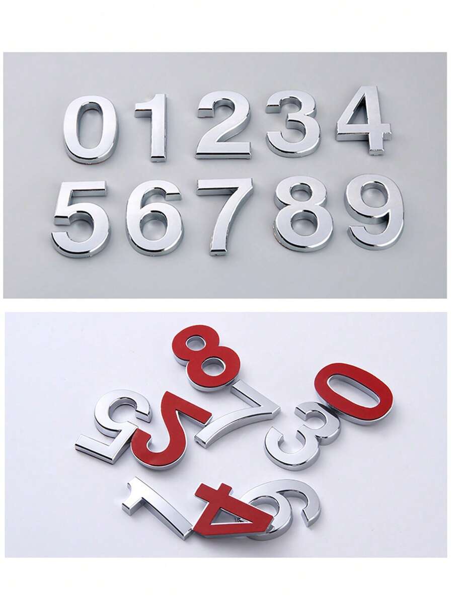 1pc ABS Digital Signage Minimalist Mirror Silver Geometric Shape Self-Adhesive Backing No Drilling Sun Protection Waterproof Number Sign Suitable For Apartment Door Residential House Number - House Number - View 1