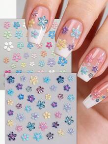 2pcs 5D Jelly Flower Nail Sticker, Colorful Sweet Cute Spring/Summer Nail Decal,Perfect For Women's Holiday DIY Manicures Nail Stickers - 彩色 - 查看 1