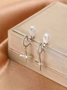 1 Pair Fashionable New Zirconia Circle Cross Pendant Copper Clip-On Earrings For Women Without Pierced Ears, High-End Elegant Ear Jewelry Suitable For Daily Wear And Holiday Gifts - Ear Clip - View 7