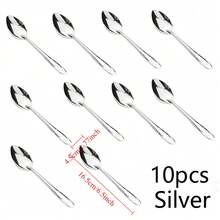 10pcs Stainless Steel Spoons, Dessert Spoons, Cutlery Set, Iron Soup Spoons, Suitable For Gifts, Home And Commercial Use, Scooping Watermelon And Fruits, High-End Restaurants - Multicolor - View 10
