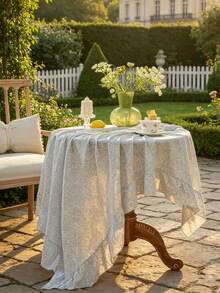 1pc Minimalist Plaid Tablecloth, Fresh Style With Ruffled Hem Decoration, Suitable For Daily Home Tabletop Decor - Baby Blue - View 9