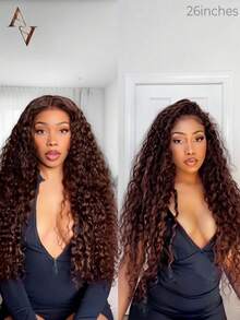 ARABELLA Dark Brown Glueless 13x6 Lace Bohemian Curly Drawstring Wig 100% Human Hair 6x5 Transparent Lace Wig 18-30 Inch 180% Density Pre-Cut Transparent Lace Pre-Plucked Hairline & Pre-Bleached Knots Women - S4 - View 4