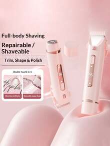 女用比基尼修剪器 2合1雙頭電動比基尼剃毛器，可充電 Type-C 私密毛髮修剪器，適用於腋下、腿部、手臂和臉部，迷你面部除毛器，400mAh 電池，一鍵操作，便攜旅行尺寸（粉色/紫色） - 彩色 - 查看 5