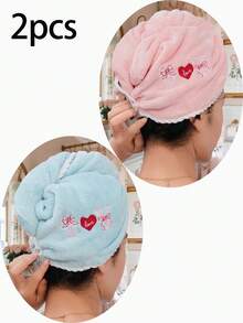 QIBHI 珊瑚絨女款頭髮烘乾帽（刺繡 I Love Y）蝴蝶結甜美風，浪漫優雅洗髮帽，居家沐浴帽，化妝髮帶帽，頭巾烘乾毛巾，女孩必備，柔軟快乾，吸水方便，適用於浴室、飯店、旅行、學校、開學季、居家必需品、護膚 - 彩色 - 查看 12