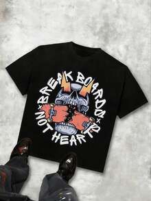 Camisetas Unisex Skull Skateboard Breakout, Camisetas de Manga Corta para Hombre - (S-XXXL) Ropa de Primavera, Ropa de Verano, Abrigos, Camisetas, Corte Holgado, Diseños Estampados, Ropa Dia - Blanco - Ver 1