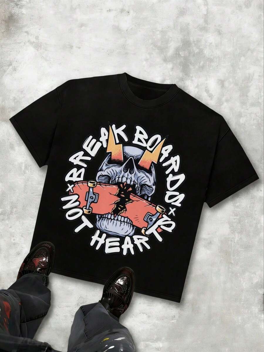 Camisetas Unisex Skull Skateboard Breakout, Camisetas de Manga Corta para Hombre - (S-XXXL) Ropa de Primavera, Ropa de Verano, Abrigos, Camisetas, Corte Holgado, Diseños Estampados, Ropa Dia - Blanco - Ver 1