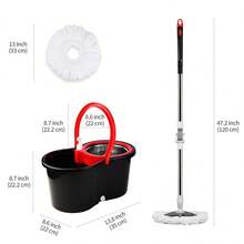 Microfiber Spin Mop And Bucket With Wringer Set Bathroom Mop Bucket 360° Spinning Mop Bucket System With 3 Microfiber Mop Replacement Heads And 61" Stainless Steel Adjustable Handle For Floor Cleaning Bucket Floor Cleaning - A - 查看 5