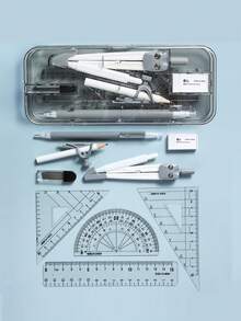 Back To School Essential Student Compass And Ruler Set, Learning Supplies For Exams And Drawing, Multi-Functional Pen Clip Design Triangle Ruler, Straight Ruler And Protractor - Sets - View 16