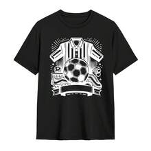 Camiseta con estampado de balón de fútbol y camiseta de equipo deportivo diseño gráfico estilo vintage para hombre ideal para eventos deportivos y ocio casual - Negro - Ver 3