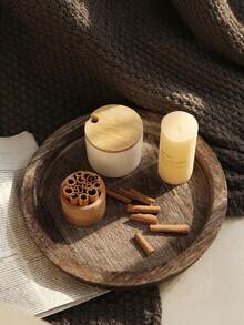1PC Candle Plate Holder Tray: Round Wood Decorative Candle Plate - Rustic Farmhouse CoffeeTable Decor - Tealight Pillar Trays For Home Decor (Distressed) - A - View 7