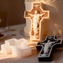 Floral Cross Shaped Silicone Mold For DIY Handmade Aromatherapy Candles, Plaster, Resin Home Decor Ornaments - Cross - View 1