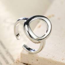 1 pieza Anillo abierto con decoración de círculo geométrico minimalista, adecuado para el uso diario de las mujeres - Plateado - Ver 4