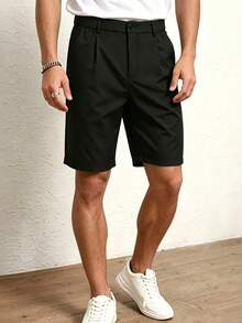 Men's Summer Minimalist Commuter Versatile Pleated Pocket Suit Shorts - Black - View 3