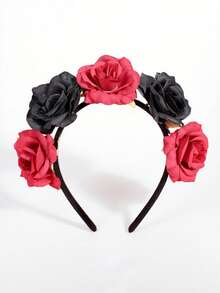 1pc Street Elegant New Luxury Handmade Beaded Exquisite Deep Sea Blue Rhinestone Headband High-End French Vintage Banquet Hair Accessory Hairband - Black and Red - View 2