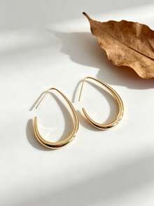 YUNCHUN 1 Pair Minimalist Gold Water Drop Open Hoop Earrings, Versatile For Daily Commute And Office Wear - Gold - View 3