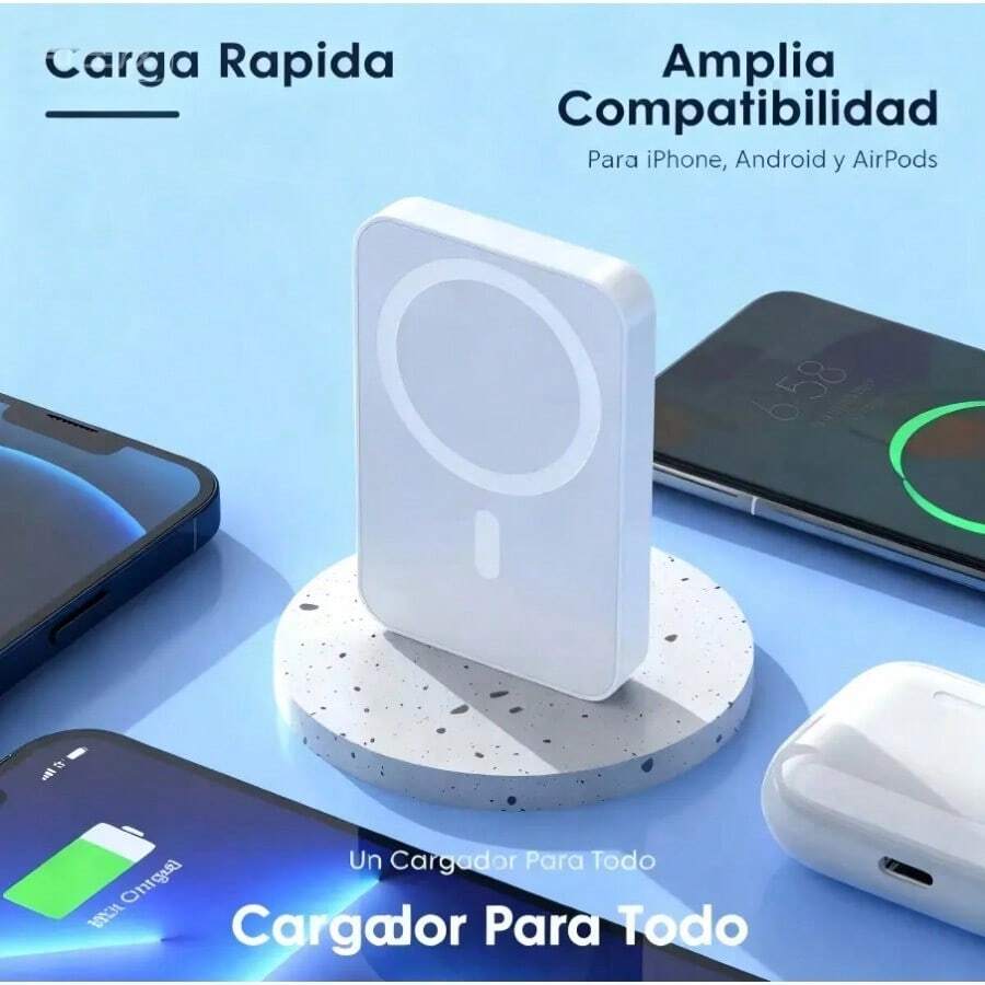 Power Bank Magnético 10000mAh, Accesorio Portátil para Smartphone - BLANCO-10000mAH(Carga magnética únicamente, model) - Ver 1