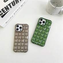 3D Cube Weave Pattern Phone 17 16 15 14 13 12 11 Pro Plus Matte Transparent Shockproof Cover - 深綠色 - 查看 4