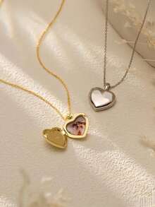 1PC Personalized Heart Locket Necklace, Stainless Steel Heart Locket Necklace, Openable Locket Necklace, Customizable 1-2 Photos And Text, Custom Photo And Text, Laser Engraved Text, Color Printed Photo, Custom Stainless Steel O-Chain Necklace, Exquisite Heart Locket Necklace, Graduation Gift, Birthday Gift, Couple Gift, Anniversary Gift, Best Friend Gift - Customized Heart-shaped Photo Box Necklace - View 6