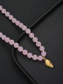 1pc Fashion Vibrant Elegant Graceful Luxurious Style Pink Faux Shell Beaded Necklace For Women, Vacation Party Date Travel Beach Daily Wear New Versatile Combination - Pink - View 7