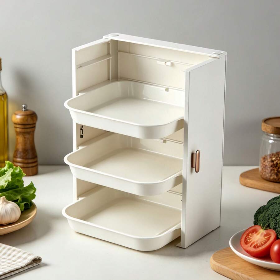 Stackable Pull-Out Vegetable Tray Organizer, Multi-Layer Kitchen Prep Rack With Smooth Sliding Drawers, Durable Plastic Storage Holder For Ingredients & Dishes - Multicolor - View 1