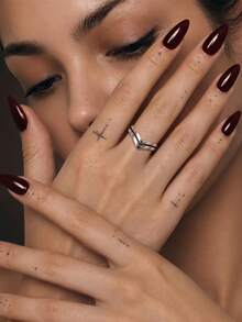 1PC 925 Sterling Silver Vintage V-Shape Double Band Open Ring Low Allergy Smooth Polish Adjustable Retro Style DailyParty Holiday Gift Music Festival - Silver - View 2