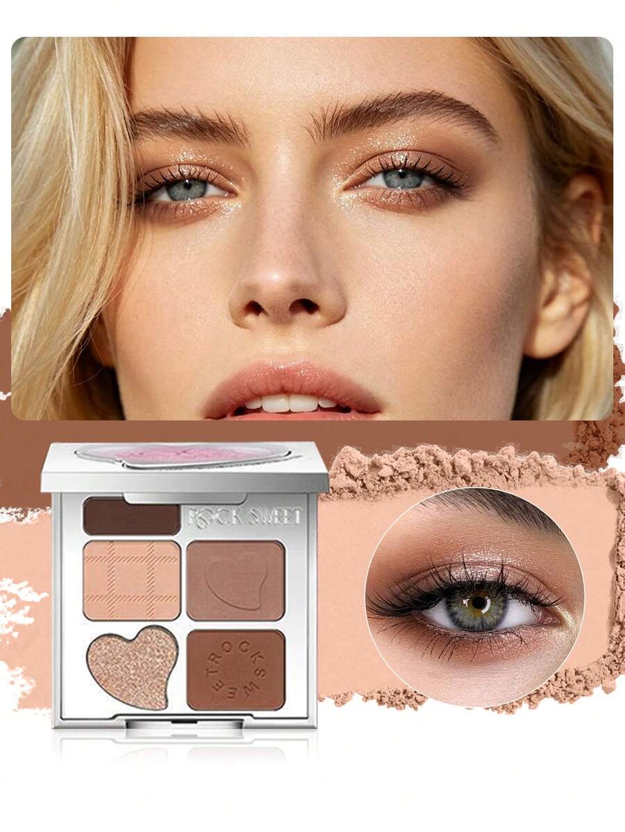 ROCK SWEET 5-Color Eyebrow & Eye Palette - Eyebrow Pencil, Eyebrow Powder, Neutral Eyeshadow, Contour Highlighter, Sweat-Proof Long-Lasting (Perfect Gift)