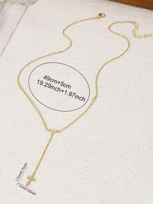 1pc Stainless Steel French Y-Shaped Cross Heart Necklace, Suitable For Women, Cross Symbolizes Peace And Protection, Heart Represents Abundant Love, Korean Style Gentle, Daily Basic Sweet Cool Girl, Daily Commute Accessory, Niche Gift, Best Friend Gift, Couple Anniversary, Date Outfit, Student Affordable Jewelry, Religious Style Matching Item - Heart-shaped Cross - View 4