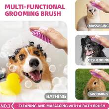 6pcs Dog Bath Brush Kit With Towel & Washing Gloves, Slicker Hair Grooming Brush For Shedding, Shampoo Scrubber For Dogs And Cats - Rosa chiclete - Visão 4