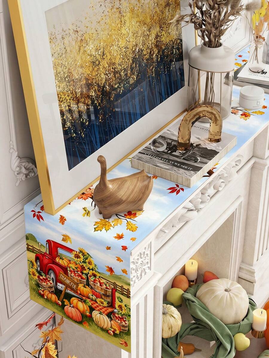 1件 35*180cm 秋季主題桌巾,紅南瓜、紅蘋果、向日葵、楓葉圖案秋季風格桌布,適用於感恩節豐收裝飾、秋季裝飾、餐桌、廚房、桌面裝飾、家居裝飾和節日聚會 - 彩色 - 查看 1