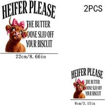 1/2/3PCS Funny Highland Cow Heat Transfer, "HEIFER PLEASE" Humorous Text Pattern Heat Transfer, Vinyl Print, Heat Transfer Sticker, Iron-On Transfer Iron-On Sticker Decal - Suitable For Pillows, DIY, Backpacks, T-Shirts, Canvas Bags, Sweatshirts, Jeans, T-Shirts, Clothing, Sewing Supplies - Multicolor - View 4