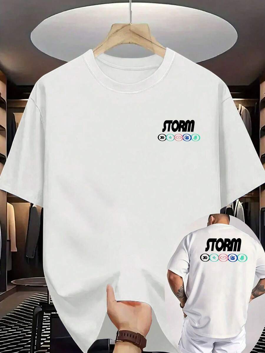 Nueva camiseta casual de verano para hombre, de cuello redondo acanalado y mangas cortas, hecha de tejido de punto, fresca y cómoda, con un diseño de patrón de doble cara, perfecta par - Blanco - Ver 1