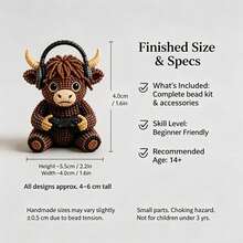 手工趣味 4件組珠飾材料包 DIY 3D動物刺繡套組 簡單手工藝縫紉套組 DIY藝術縫紉動物外星高地牛材料包 (1組) 適合節日手工禮物 - 彩色 - 查看 3