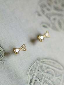 1 Pair S925 Sterling Silver Mini Bow Stud Earrings, Mori Style Artistic Sweet Cute Zirconia Inlaid Design, Ins Girl Heart Ear Jewelry, Ear Piercing Care, Suitable For Daily Commute Wear, Versatile Exquisite Best Friend Gift - Bow - View 2