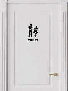 1件幽默「TOILET」浴室門貼紙-黑色剪影抬腿圖案貼紙,防水可移除乙烯基標誌,趣味浴室裝飾,適用居家與辦公室 - Q1 - 查看 2