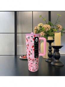 HydrojugTraveler 32 Oz/40 Oz Water Bottle With Handle & Flip Straw - Fits In Cup Holder, Leak Resistant Tumbler-Reusable Insulated Stainless Steel & Rubber Base - Gifts For Women & Men - strawberry 粉 - 查看 4