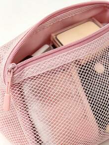 1pc Black, Pink, Grey Double Zipper Compartment Storage Bag, Portable Travel Mesh Clothing Organizer Pouch, Breathable Mesh Key Coin Purse,An Excellent Choice For Gifts During Festivals And Parties,Essential School Supplies - Multicolor - View 3