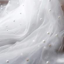 1pc Pearl White Mesh Fabric With Pearl Embellishments, Translucent Wedding Backdrop Curtain, Decorative For Wedding Dress, Wedding Party Decor, Photography Backdrop, Tablecloth, Table Runner, Banner, Gift Wrapping, Elegant Beaded Mesh Suitable For DIY Crafts, Ceremony Decor, Bridal Shower, Home Decor, Event Backdrop - White Pearl - View 13