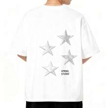 Camiseta Unisex con Estampado de Estrellas Brillantes, Estilo Minimalista, Ropa Casual Versátil para Uso Diario, Envío Local en México - Blanco - Ver 1