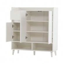 Chest Of Drawers/Sideboard/Shoe Cabinet With Adjustable Shelves – Minimalist Storage Unit With Solid Wood Legs – Dimensions: H 99 Cm X W 90 Cm X D 35 Cm - White - View 8