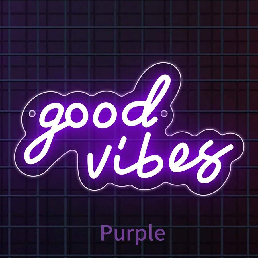 1個 Good Vibes LED 霓虹燈 綠色霓虹燈 剪影壁燈 遊戲室裝飾 家居裝飾 生日禮物 壁飾 壁燈 卡通夜燈 壁畫 男友生日禮物 聖誕 5V USB 供電 附內線開關 - 紫色 - 查看 1