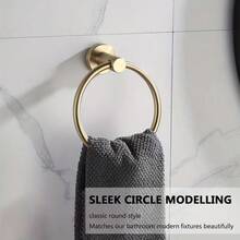 1pc Stainless Steel Towel Ring - Modern Bathroom Wall Mounted Hand Towel Holder - Stainless Steel Bathroom Wall Mounted Towel Rack - Round Bathroom Towel Rack, Suitable For Bathroom And Kitchen Accessories, Black/Silver/Gold Optional - Great Gift - A - View 6