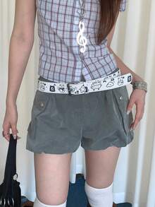 1pc Women's White PU Material Personalized Cartoon Graffiti Decor Niche Belt - White - View 5