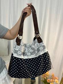 Personalized Slouchy Leisure Shoulder Tote Bag, Classic Polka-Dot Stitching Design, Practical And Versatile, Suitable For Daily Commuting Etc . - Multicolor - View 8