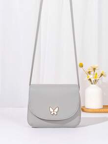 Bolso bandolera con forma de concha y decoración de mariposa mini con herrajes - Gris - Ver 7