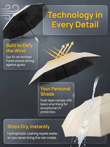 Unisex Automatic Umbrella, Reinforced Ribs, Foldable, Portable, Durable UV Protection, Dual Use For Sun And Rain (Umbrella Fabric, Rib Color, English Letter Pattern Design, Button Shape And Color Can Be Freely Matched) - Multicolor - View 8